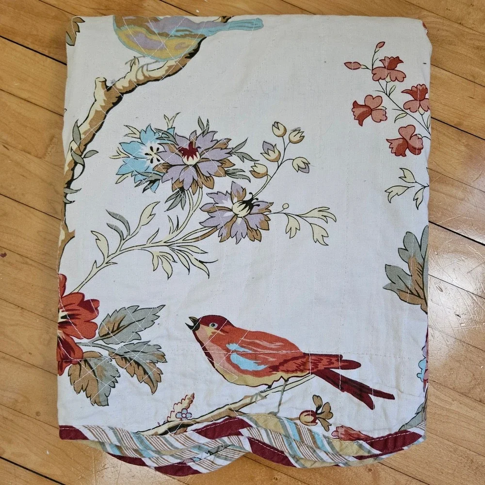 Waverly Charleston Chirp King Size Quilted Pillow Sham Ivory Red Birds‎ Floral